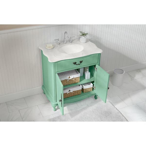 Home Decorators Collection Provence 33 In W X 22 D Vanity Vintage Turquoise With Marble Top White Basin Md V1780 - Home Decorators Provence Collection