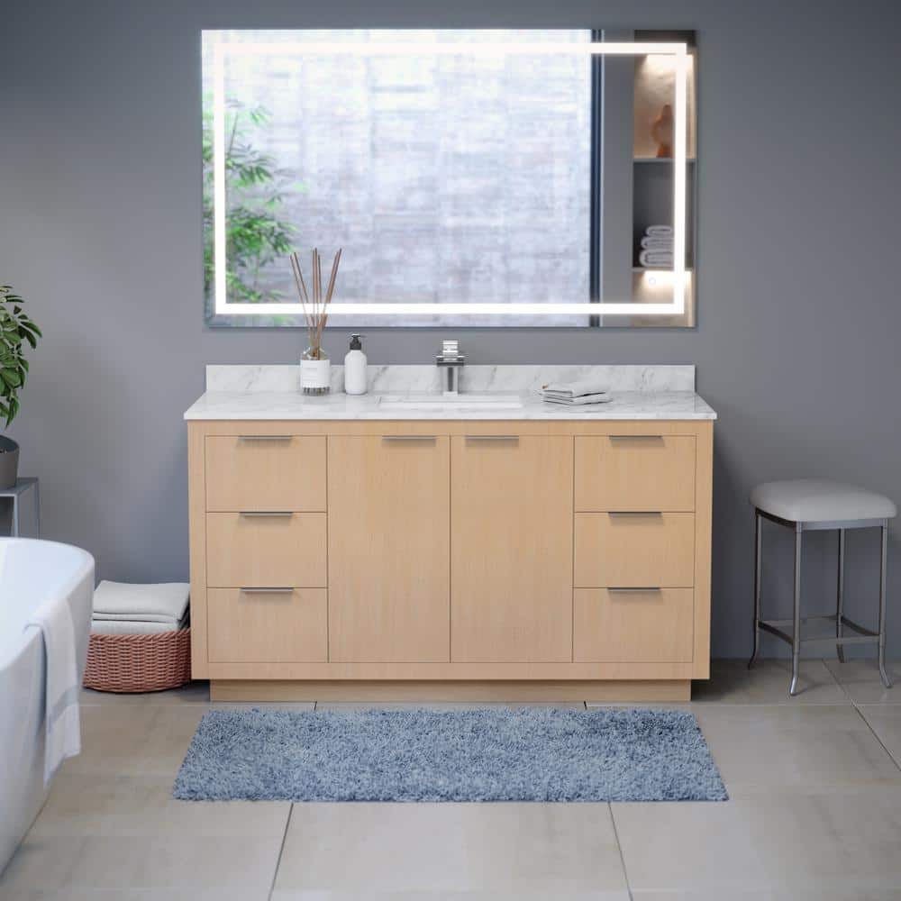 Maroni 59.25" Light Straw Wood Single Bathroom Vanity