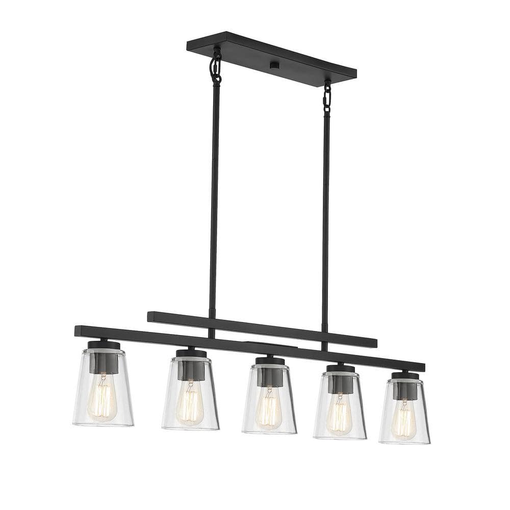 Calhoun Matte Black 40" Linear Chandelier with Glass Shades