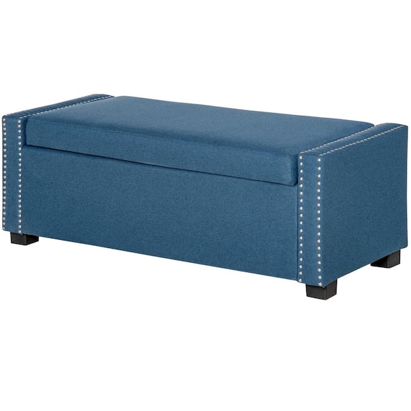 HOMCOM Blue Top Storage Ottoman