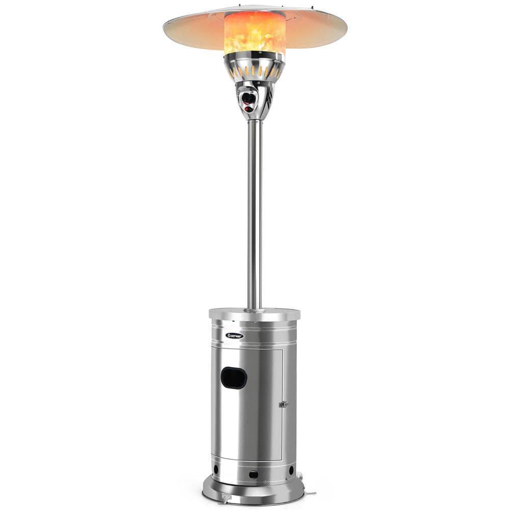 Patio Propane Heater Stainless Steel 48,000 BTU with Table and Wheels -  Costway, NP10034