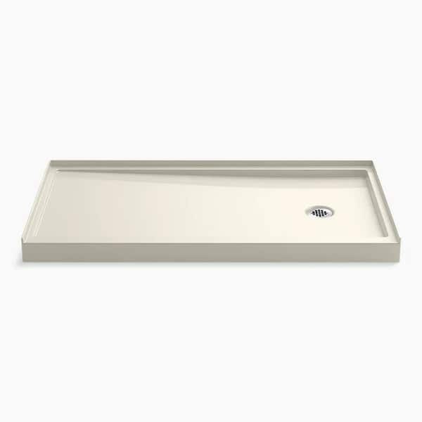Rely 60 in. L x 32 in. W Alcove Shower Pan Base with Right Drain in Biscuit