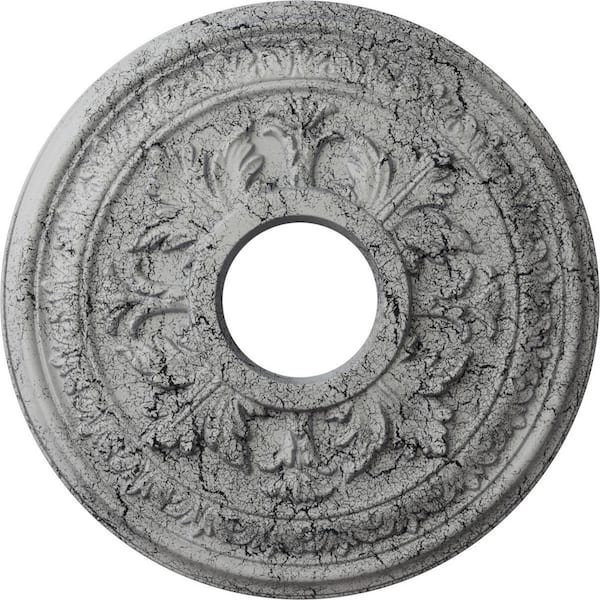Ekena Millwork 1-1/2 in. x 15-3/8 in. x 15-3/8 in. Polyurethane Baltimore Ceiling Medallion, Ultra Pure White Crackle
