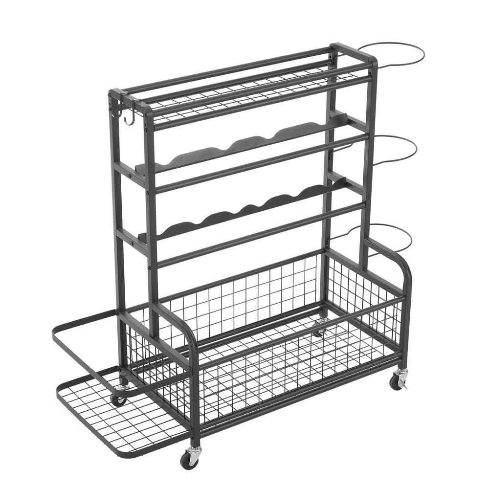 4-Tier Metal Patio Sports Serving Cart with Storage Organizer, Baskets, Hoo