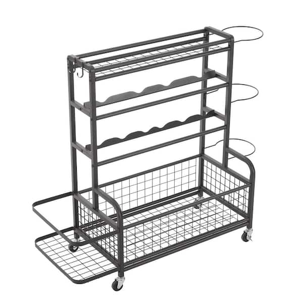 Unbranded 4-Tier Metal Patio Sports Serving Cart with Storage Organizer, Baskets, Hooks, Rolling Wheels