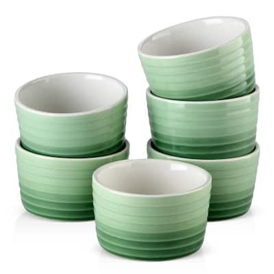 4 in. Gradient Green Porcelain Ramekins Dishes (Set of 6)