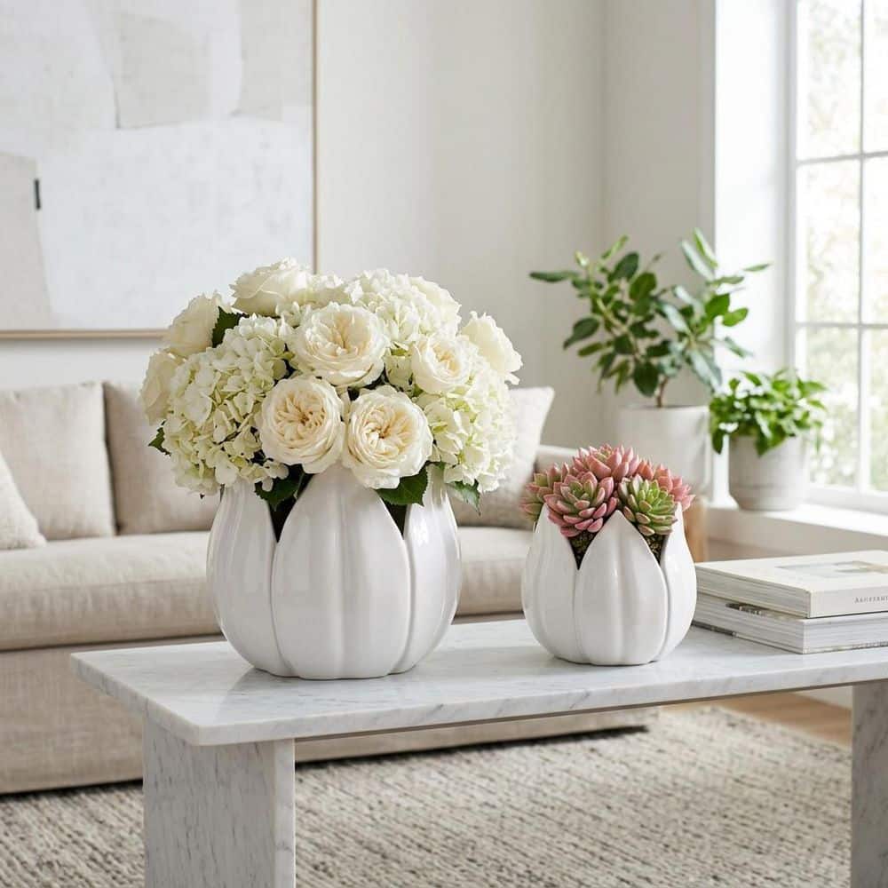 フラワー・ガーデニング P-CHAMBER.SRLMEX-S P-P POT neighborhood Liv & Skye 8 in. x 8 in. White Ceramic Tulip Petal Decorative Pots