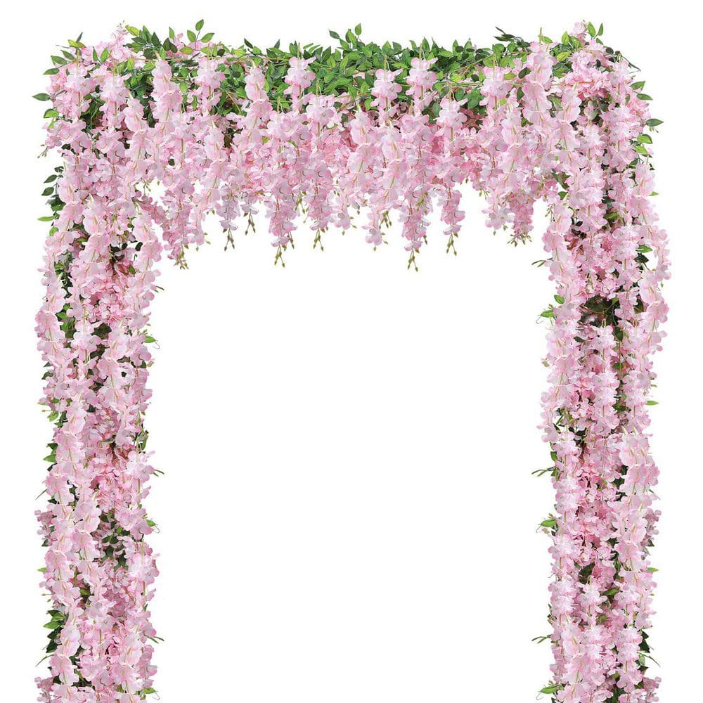 86.6 in. Pink Indoor/Outdoor Artificial Wisteria Hanging Flowers