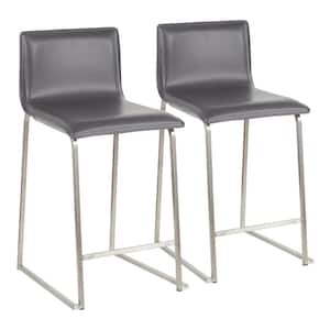 Mara 26 in. Grey Faux Leather and Stainless Steel Counter Stool (Set of 2)