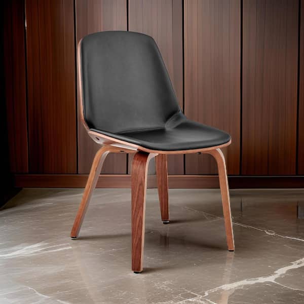 Benjara Black Leather Wooden Frame Dining Chair