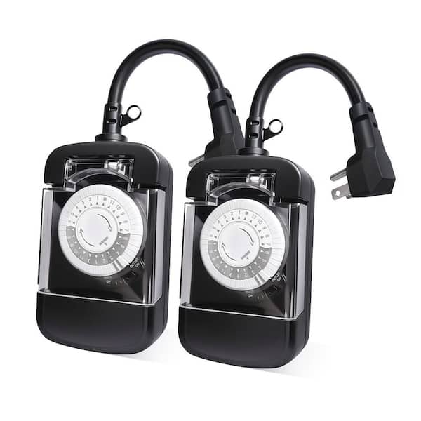 15-Amp 120-Volt 1440 min Outdoor 2-Grounded Outlets Chronologic Timer Black 2-Pack 48-Pin Setting dial,