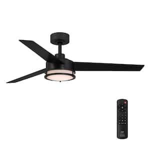 Cassini 52 in. Smart Indoor/Covered Outdoor Matte Black Modern Adjustable White and RGB Ceiling Fan Light with Remote