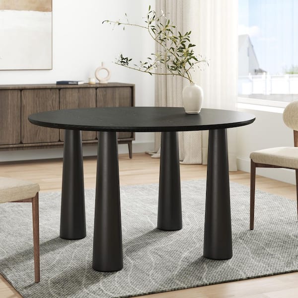 Lirago Round Black Solid Wood 45 in. Kitchen Tables 4-Legs Dining Table (Seats 4)