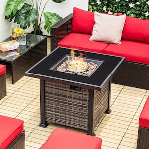 32 in. Propane Metal Fire Pit Table 50,000 BTU Square Firepit Heater with Lava Rocks Cover