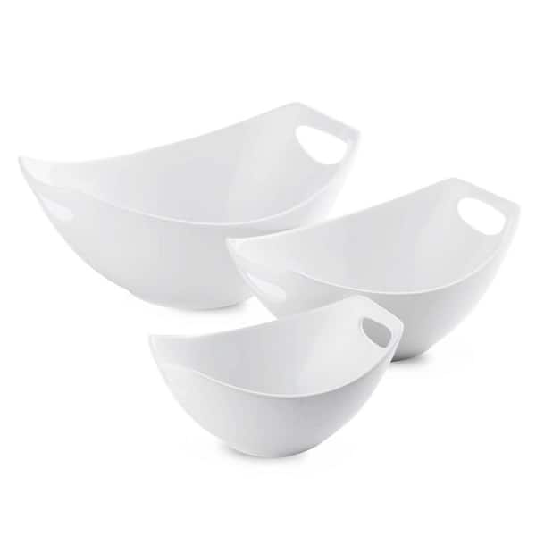 3-Piece Porcelain White Mixing Bowl Set with Handles Deep Nesting Serving Bowls for Kitchen Entertaining