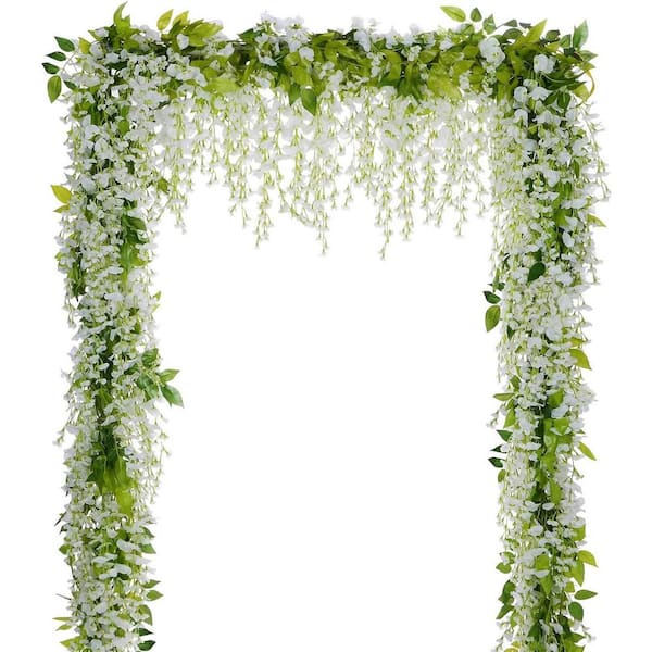 86.4 in. 28.8 ft. White Indoor/Outdoor Vine Artificial Hanging Flower for Decorations (4 Pieces)