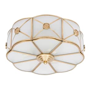 13.78 in. 3-Light Gold Modern Flower Shaped Flush Mount Ceiling Light with White Glass Shade and No Bulbs Included