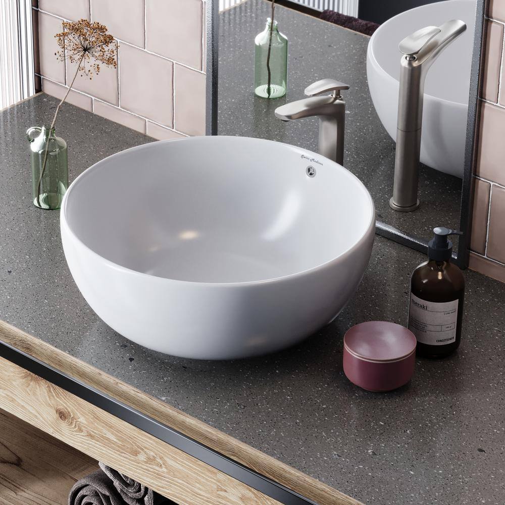 16.5 inch Round Bowl Ceramic Bathroom Vessel Vanity Sink White Art Basin Faucet 