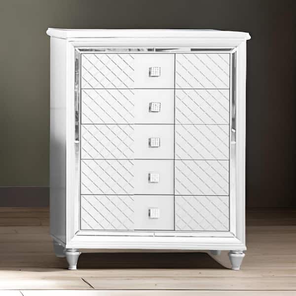 Benjara White and Silver 5-Drawers 37.95 in. Dresser Without Mirror