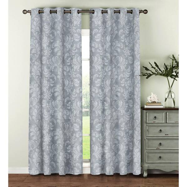 Window Elements Semi-Opaque Dover Linen Blend 84 in. L Grommet Curtain Panel Pair, Grey (Set of 2)