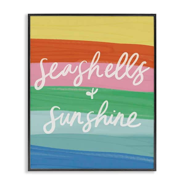 Stupell Industries Seashells and Sunshine on Rainbow by Amanda Houston Black Framed Typography Giclee Art Print 30 in. x 24 in.
