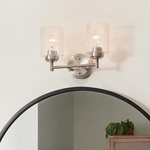 Winslow 12.75 in. 2-Light Brushed Nickel Contemporary Bathroom Vanity Light with Clear Seeded Glass