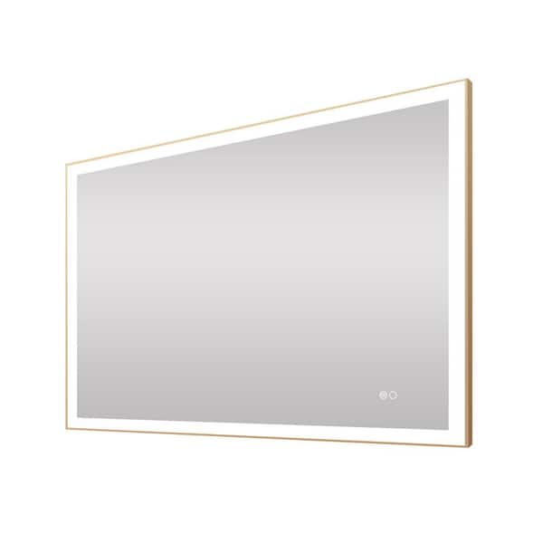 48 in. W x 36 in. H Rectangular Framed Wall LED Bathroom Vanity Mirror in Brushed Gold, Dimmable, Anti-fog, IP44