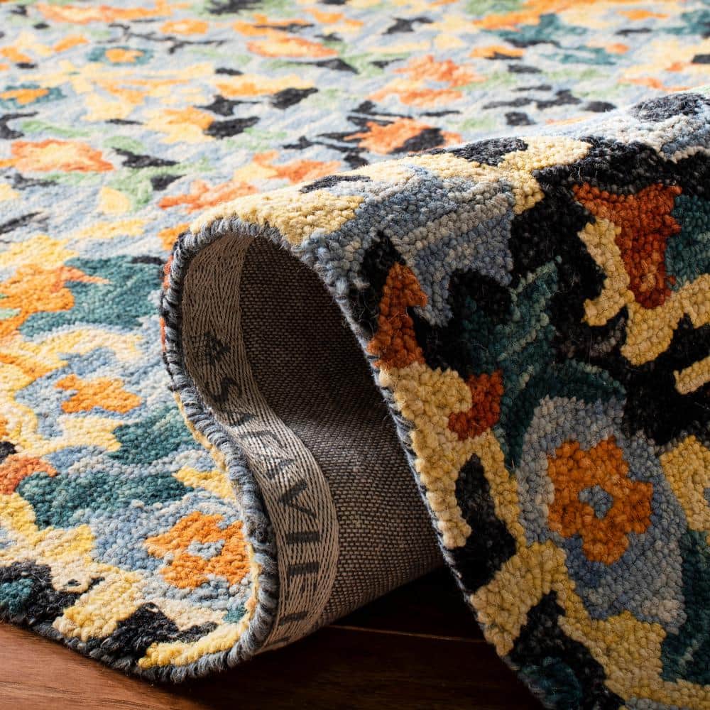 Handmade Blue Multicolor Tufted Wool Square Rug, 8' x 8'