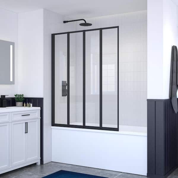 Triton 44 in. W x 55 in. H Bi Fold Framed Bath Screen Tub Door in Black with Clear Glass