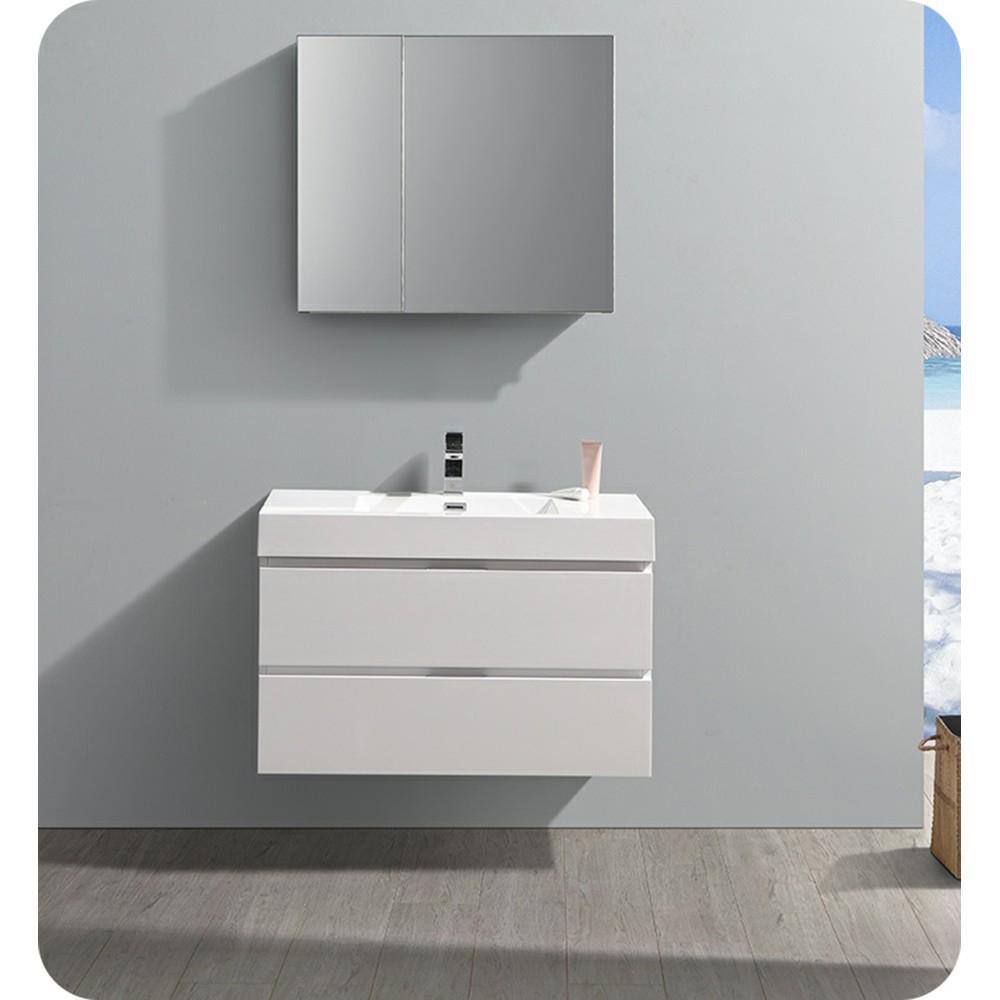 Valencia 36" Glossy White Wall Mount Single Sink Vanity Base