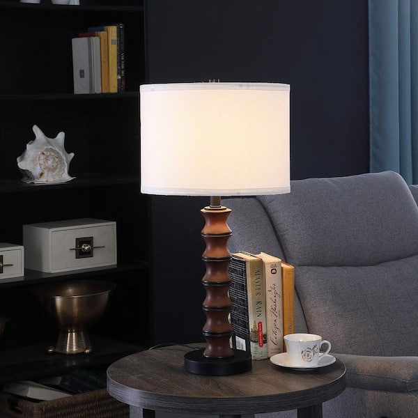 Borealis 27.5 in. Dark Brown Polyresin Table Lamp with Linen Shade