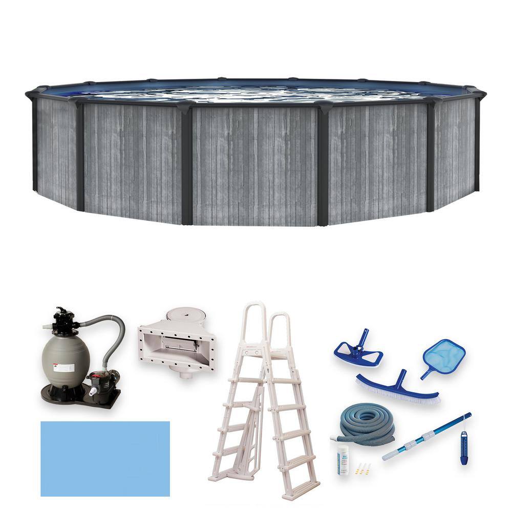 San Pedro 24-ft Round Steel Wall Swimming Pool with Filter and Pump