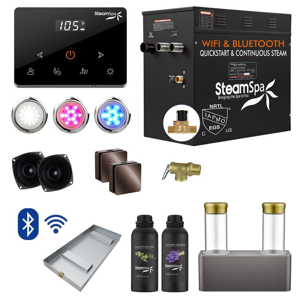 Black Series 12KW Steam Bath Generator with Wireless Remote, BLUETOOTH, WIFI, and Dual Aroma Pump in Oil Rubbed Bronze