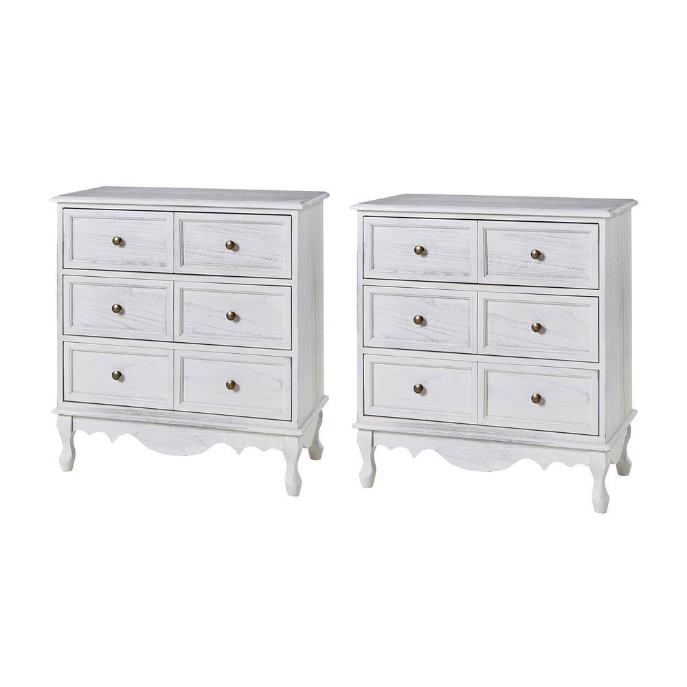 Elpenor White 32 in. H 3-Drawer Storage Cabinets with Adjustable Feet (Set of 2)