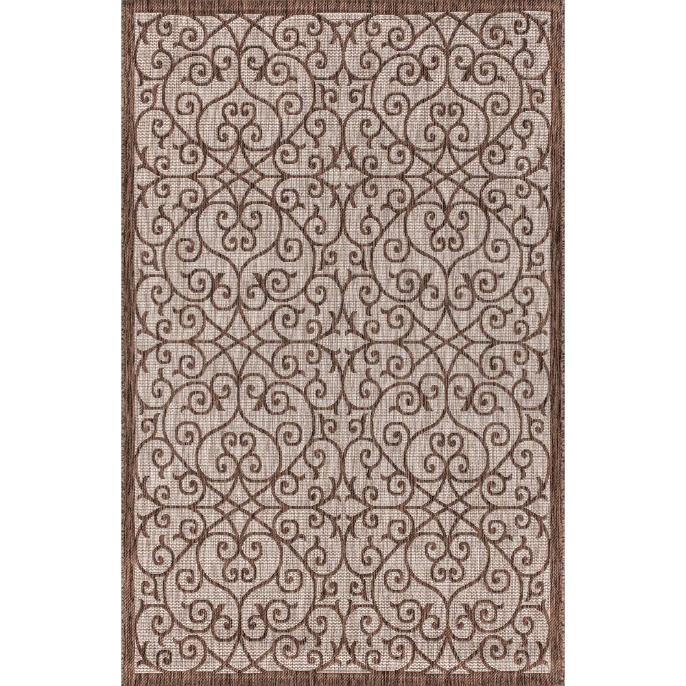 Madrid Ivory and Taupe Synthetic 8' x 10' Indoor/Outdoor Area Rug