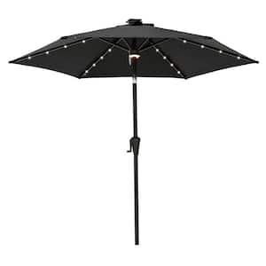 7-1/2 ft. Steel Market Solar Tilt Patio Umbrella with LED Lights in Black Solution Dyed Polyester
