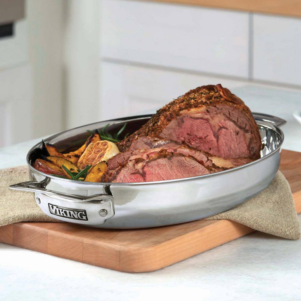 Viking 8.5 Quart Stainless Steel Oval Dutch Oven with Lid and Rack