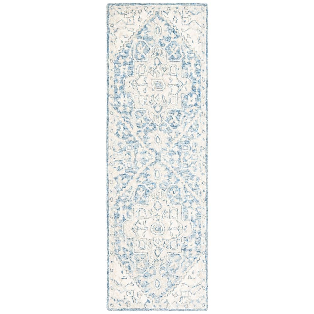 Ivory and Blue Handmade Wool Medallion Area Rug