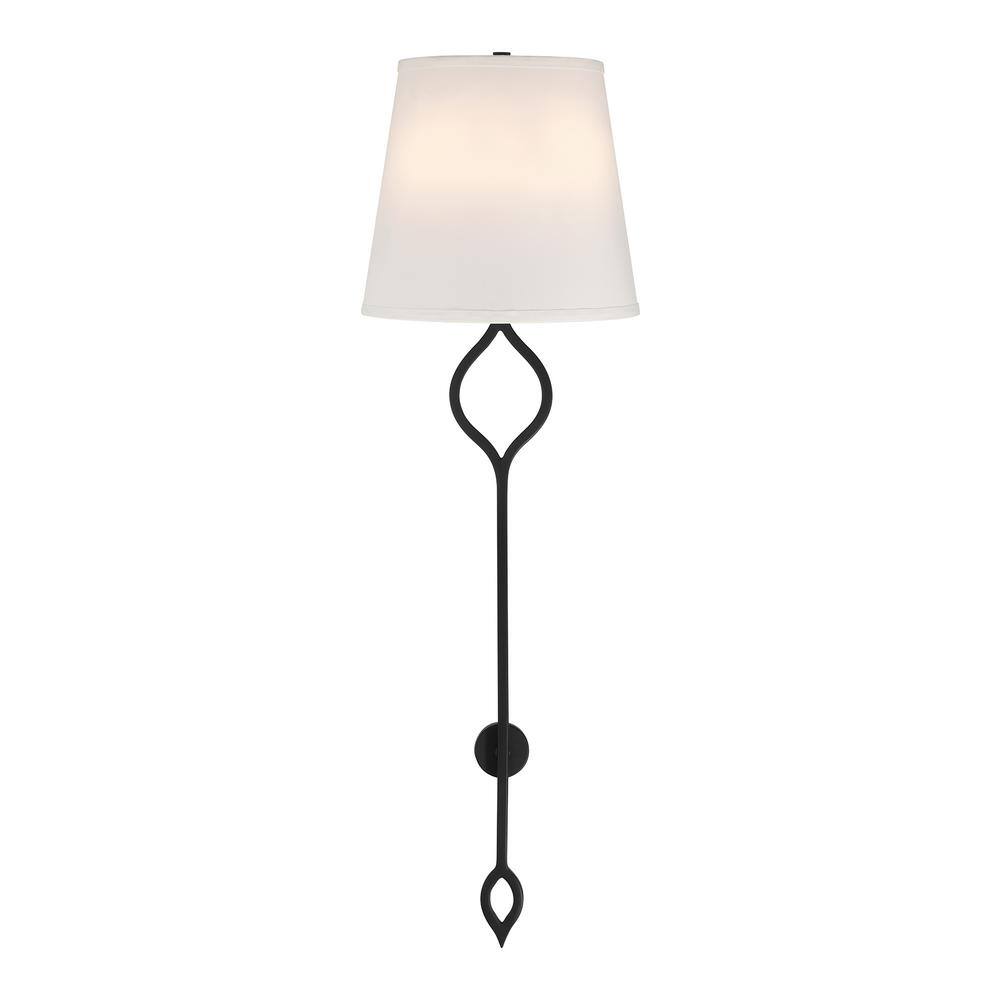 Matte Black 2-Light Wall Sconce with White Fabric Shade