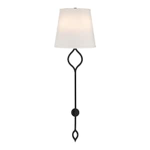 Roxbury 2-Light Matte Black Wall Sconce with White Fabric Shade