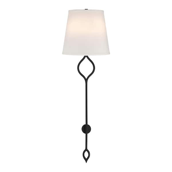 Savoy House Roxbury 2-Light Matte Black Wall Sconce with White Fabric Shade