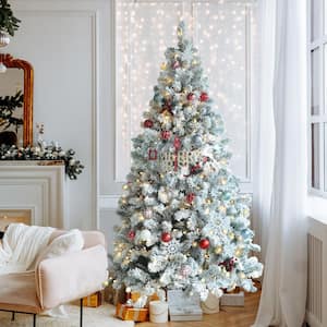 6.5 ft. Pre-Lit LED Artificial Christmas Tree Flocked with Warm White Light
