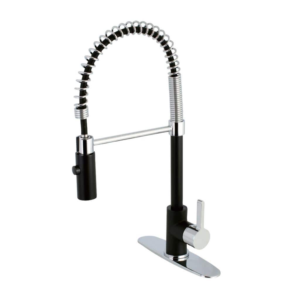 Kingston Brass Contemporary Single-Handle Pull-Down Sprayer Kitchen Faucet  in Matte Black and Chrome HHLS8777CTL The Home Depot