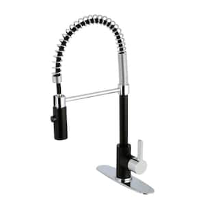 Contemporary Single-Handle Pull-Down Sprayer Kitchen Faucet in Matte Black and Chrome