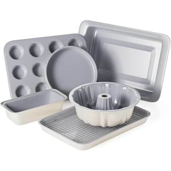 7-Piece Ceramic Nonstick Bakeware Set Oven Safe Baking Sheets Cooling Rack for Baking and Roasting