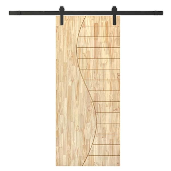 CALHOME 24 in. x 80 in. Natural Pine Wood Unfinished Interior Sliding Barn Door with Hardware Kit