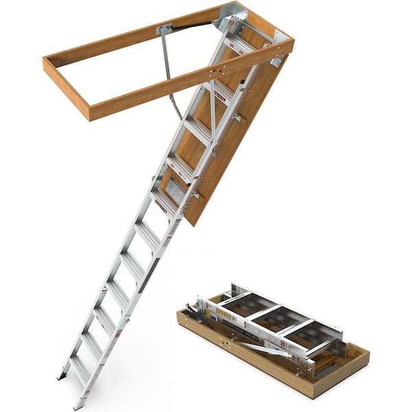 8 ft. - 10 ft. Aluminum Attic Ladder Pull Down Loft Stairs 375 lbs. Load Capacity