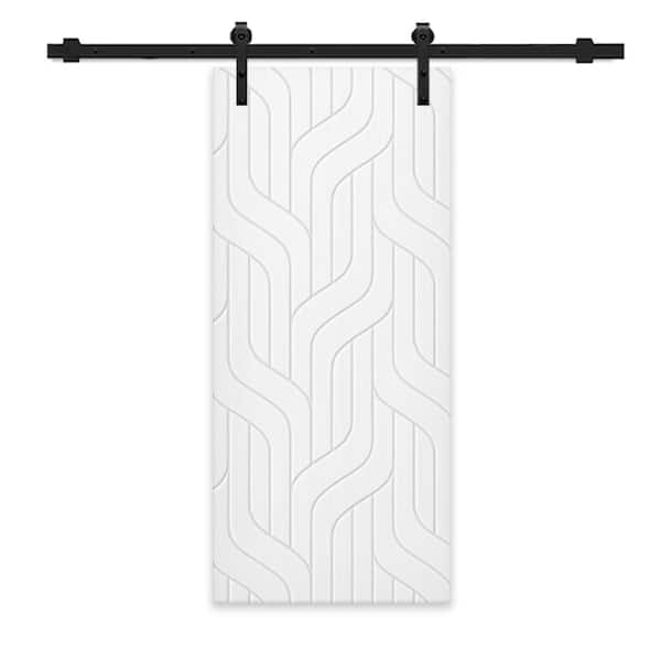 CALHOME 30 in. x 96 in. White Painted Composite MDF Paneled Interior Sliding Barn Door with Hardware Kit