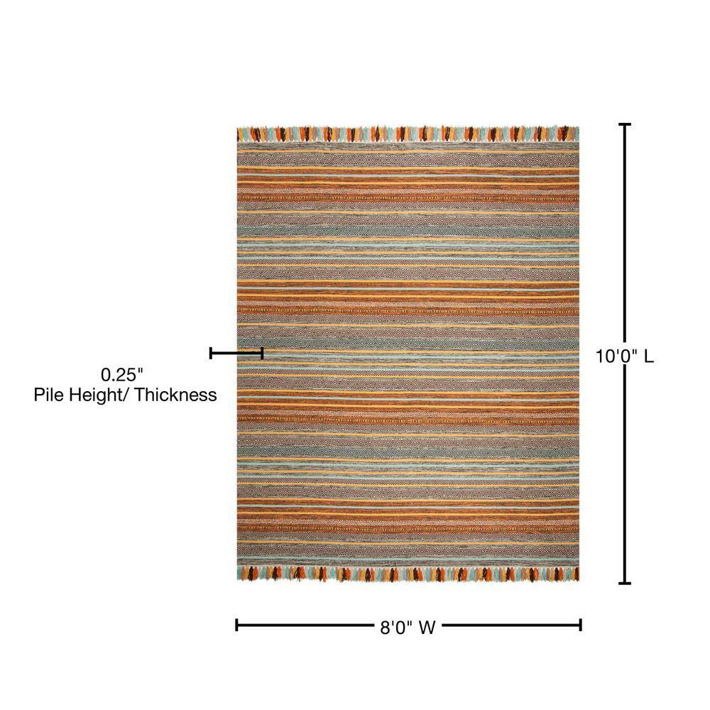 Turquoise and Brown Handwoven Cotton Striped 8' x 10' Area Rug