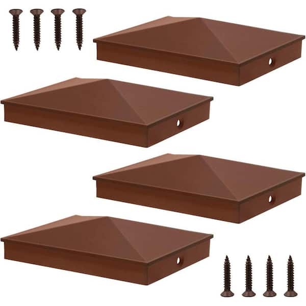 4 in. x 6 in. Matte Powder Coated Aluminum Fences Post Caps for 3.5 in. x 5.5 in. Post, Brown (4-Pack)